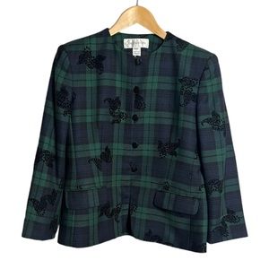 VTG Jones New York Wool black watch plaid Blazer Size M
